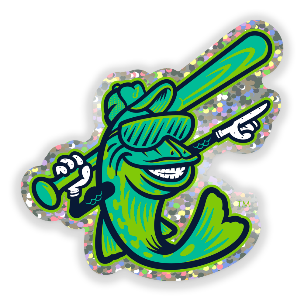 Pointing Fish Glitter Batter Up Sticker Welland Jackfish Baseball Club
